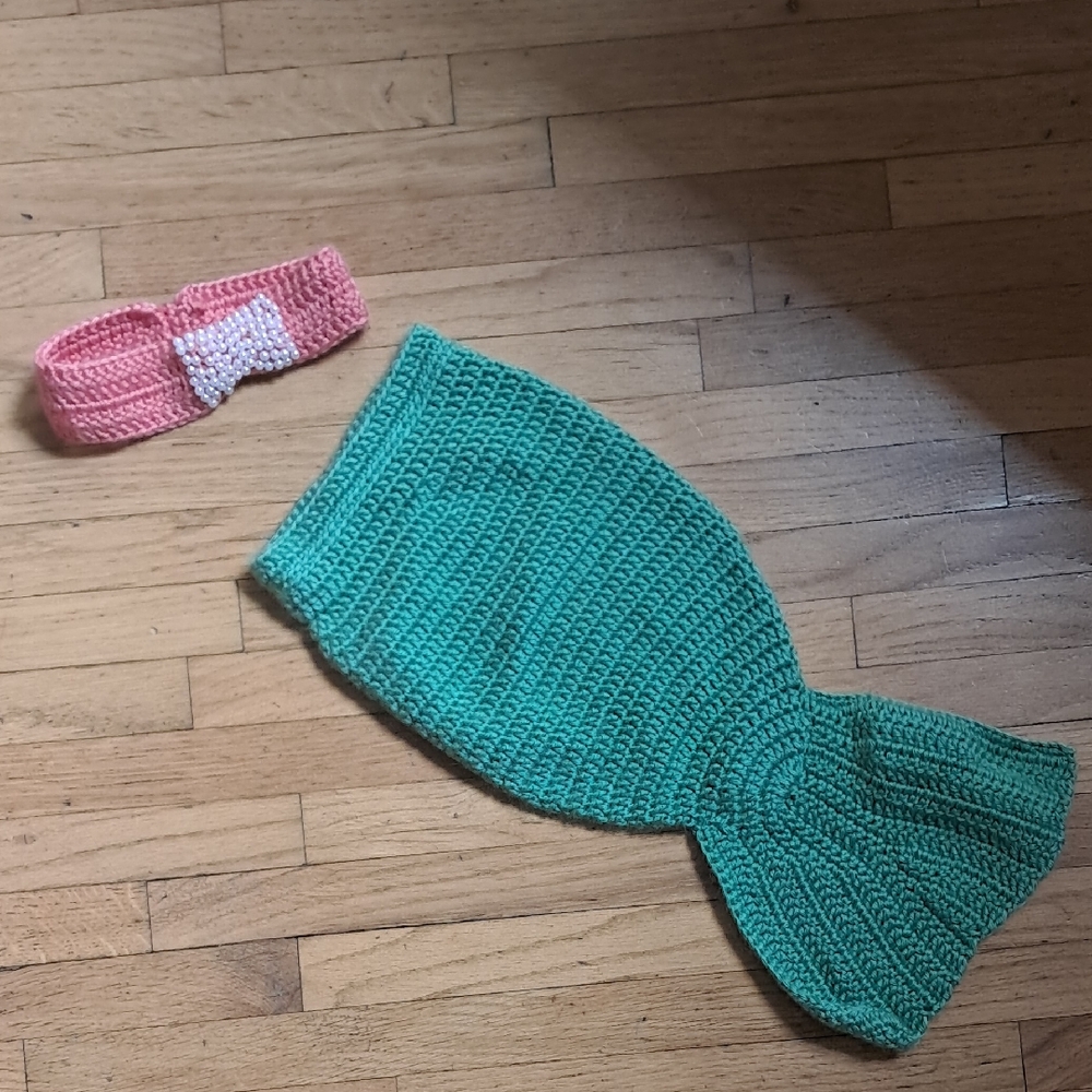 Infant Sized Crochet Mermaid Tail Blanket with Headband